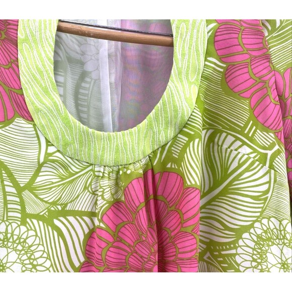 Trina Turk Silk Dress 8 Floral Print Shift Coastal Preppy Retro USA with belt - Picture 5 of 12